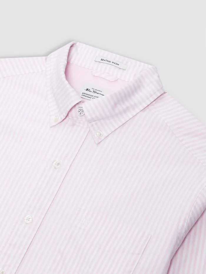 Men Ben Sherman Oxford Shirts Brighton Oxford Organic Stripe Shirt 8211 Pink Bengal Stripe