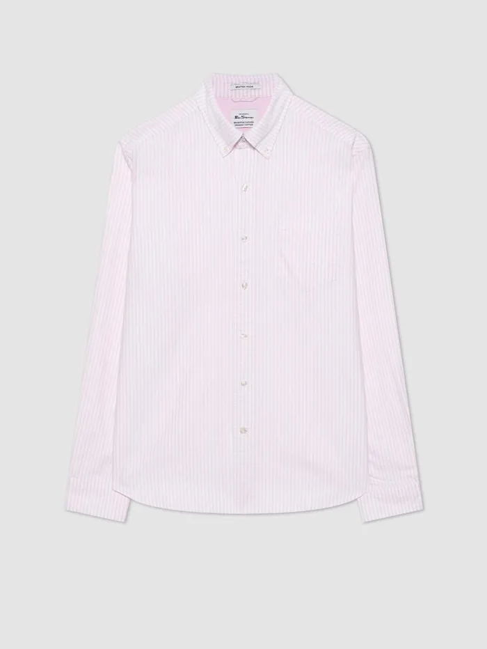 Men Ben Sherman Oxford Shirts Brighton Oxford Organic Stripe Shirt 8211 Pink Bengal Stripe