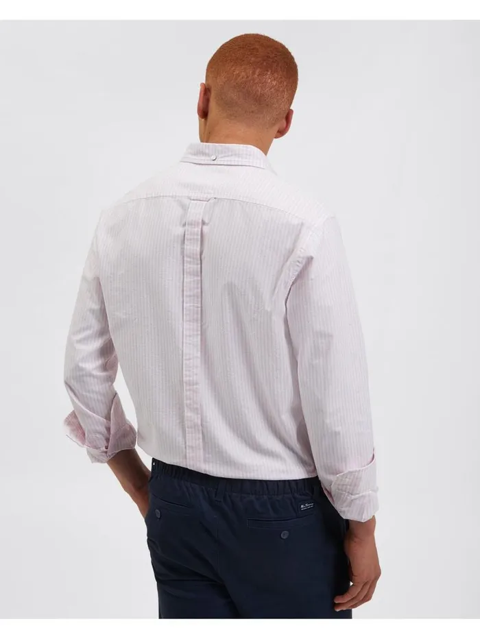 Men Ben Sherman Oxford Shirts Brighton Oxford Organic Stripe Shirt 8211 Pink Bengal Stripe