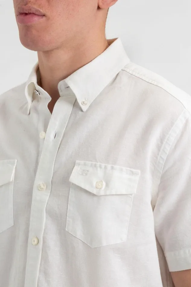 Men Ben Sherman Short Sleeve Shirts Garment Dye ShortSleeve Linen Shirt 8211 White