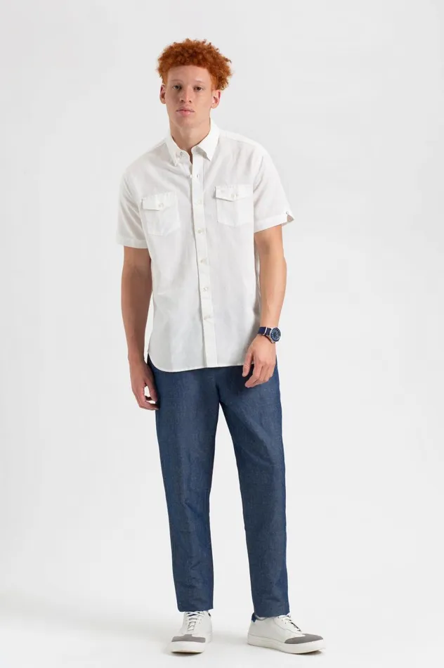 Men Ben Sherman Short Sleeve Shirts Garment Dye ShortSleeve Linen Shirt 8211 White
