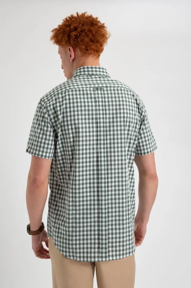 Men Ben Sherman Short Sleeve Shirts Short Sleeve House Poplin Gingham Shirt 8211 Olive