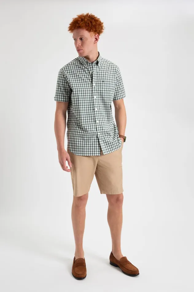 Men Ben Sherman Short Sleeve Shirts Short Sleeve House Poplin Gingham Shirt 8211 Olive