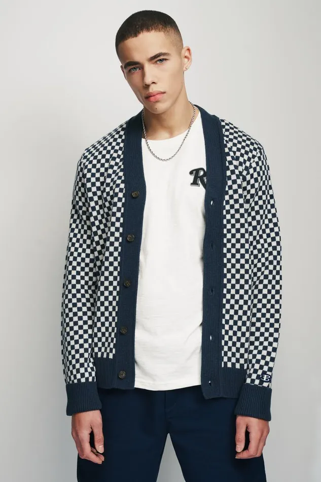 Men Ben Sherman Sweaters and Knits Rolling Stone Checkerboard Cardigan