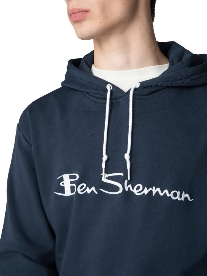 Men Ben Sherman Sweatshirts and Hoodies Embroidered Logo Hoodie 8211 Dark Navy