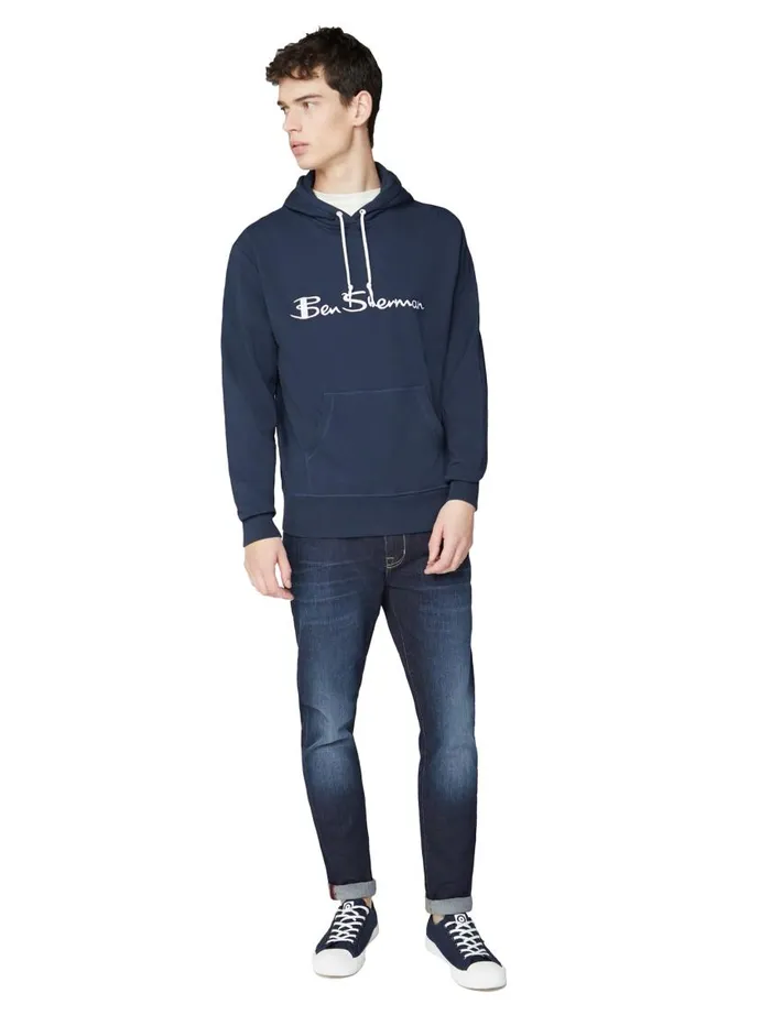 Men Ben Sherman Sweatshirts and Hoodies Embroidered Logo Hoodie 8211 Dark Navy