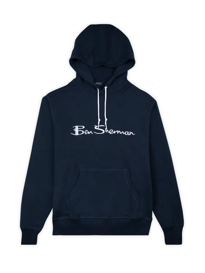 Men Ben Sherman Sweatshirts and Hoodies Embroidered Logo Hoodie 8211 Dark Navy