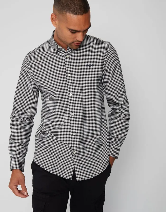 Men Black Check Cotton Long Sleeve Shirt Threadbare Shirts