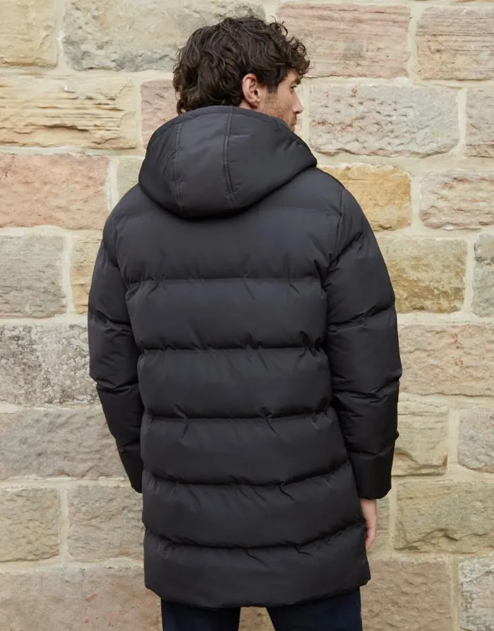 Men Black Hooded Longline Puffer Jacket Threadbare Coats Men Black Hooded Longline Puffer Jacket Threadbare Coats