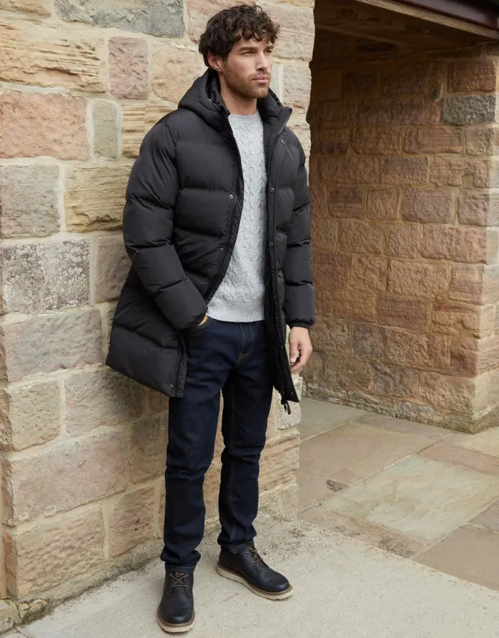 Men Black Hooded Longline Puffer Jacket Threadbare Coats Men Black Hooded Longline Puffer Jacket Threadbare Coats