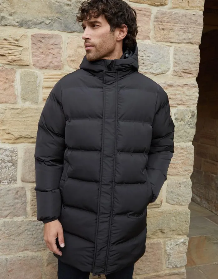 Men Black Hooded Longline Puffer Jacket Threadbare Coats Men Black Hooded Longline Puffer Jacket Threadbare Coats