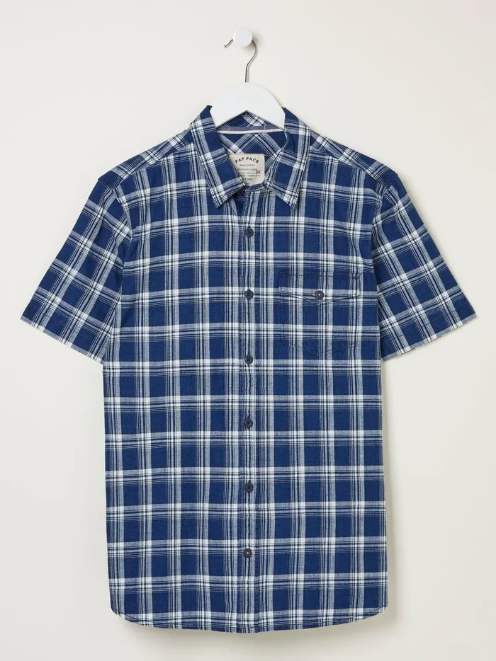 Men Coats and Jackets Fat Face Blue Crowford Check Shirt