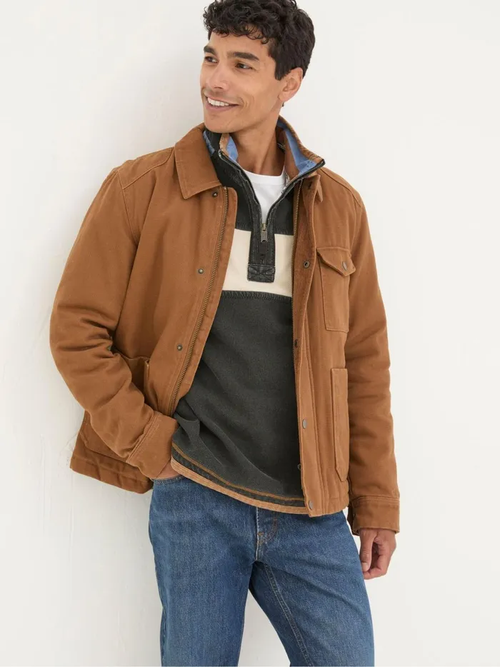 Men Coats and Jackets Fat Face Brandon Tan Brown Canvas Jacket