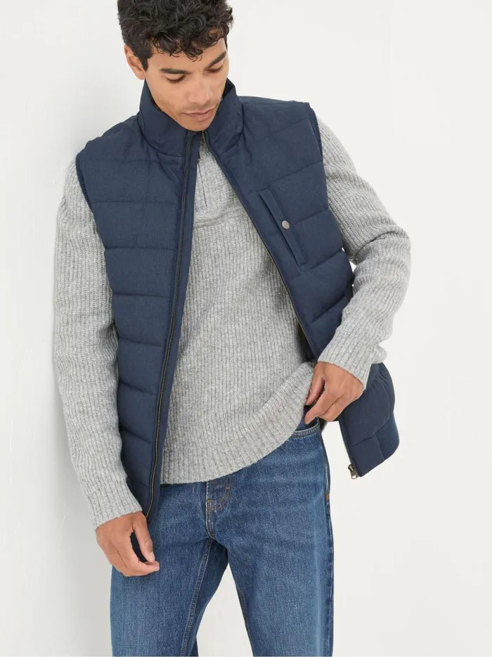Men Coats and Jackets Fat Face Exmouth Navy Blue Quilted Gilet