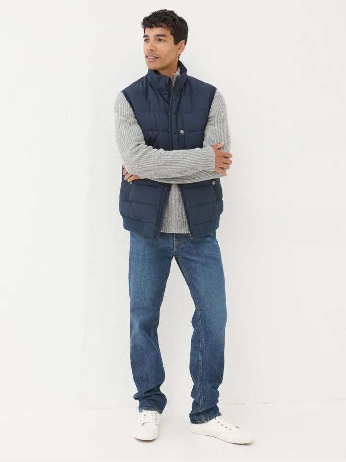 Men Coats and Jackets Fat Face Exmouth Navy Blue Quilted Gilet