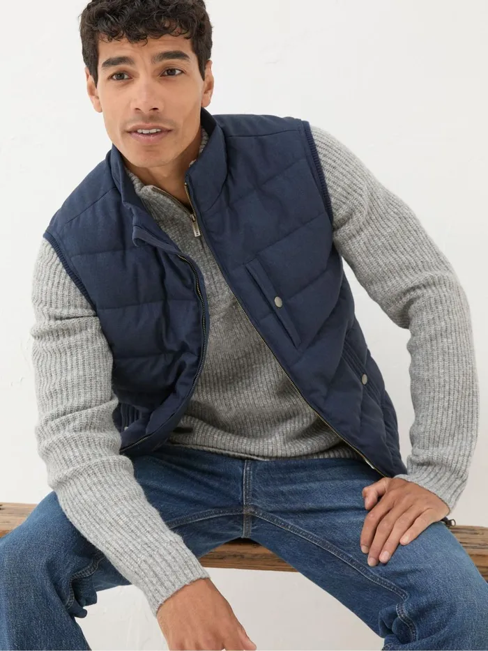 Men Coats and Jackets Fat Face Exmouth Navy Blue Quilted Gilet