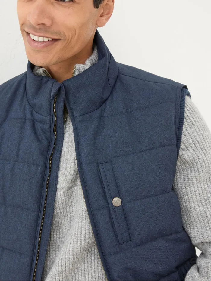 Men Coats and Jackets Fat Face Exmouth Navy Blue Quilted Gilet