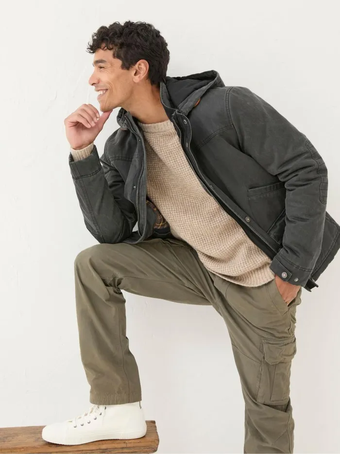 Men Coats and Jackets Fat Face Hadley Dark Grey Waterproof Hooded Jacket