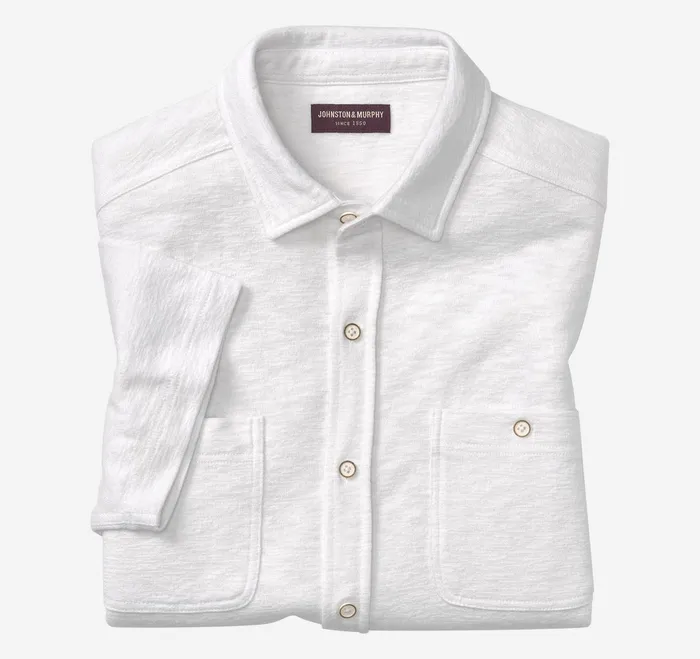 Men Double Pocket Knit Shirt White JohnstonandMurphy ShortSleeve Shirts