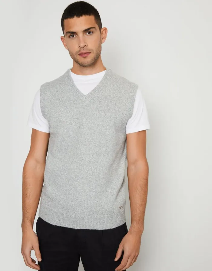 Men Grey Marl VNeck Knitted Vest Threadbare Jumpers