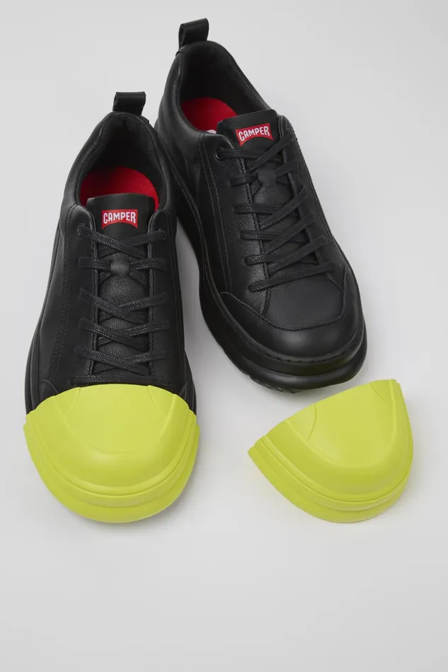 Men Junction Runner Black Leather Sneakers Camper Sneakers