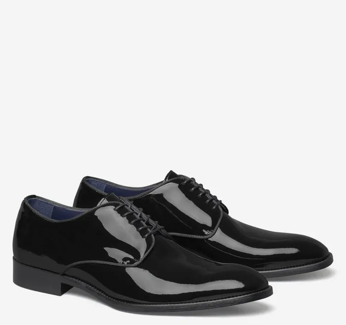 Men Kinser Plain Toe Black Italian Patent Calfskin JohnstonandMurphy Formal Shoes