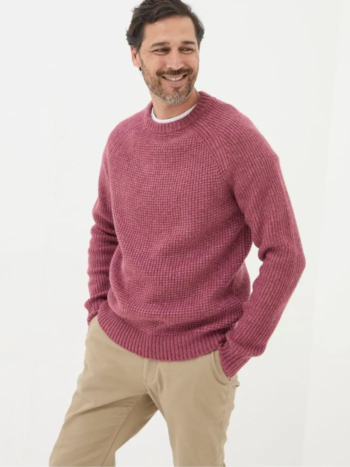 Men Knitwear Fat Face Calder Dark Pink Crew Neck Jumper