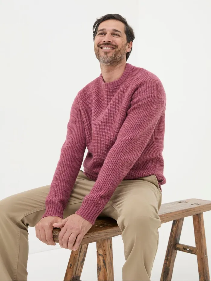 Men Knitwear Fat Face Calder Dark Pink Crew Neck Jumper