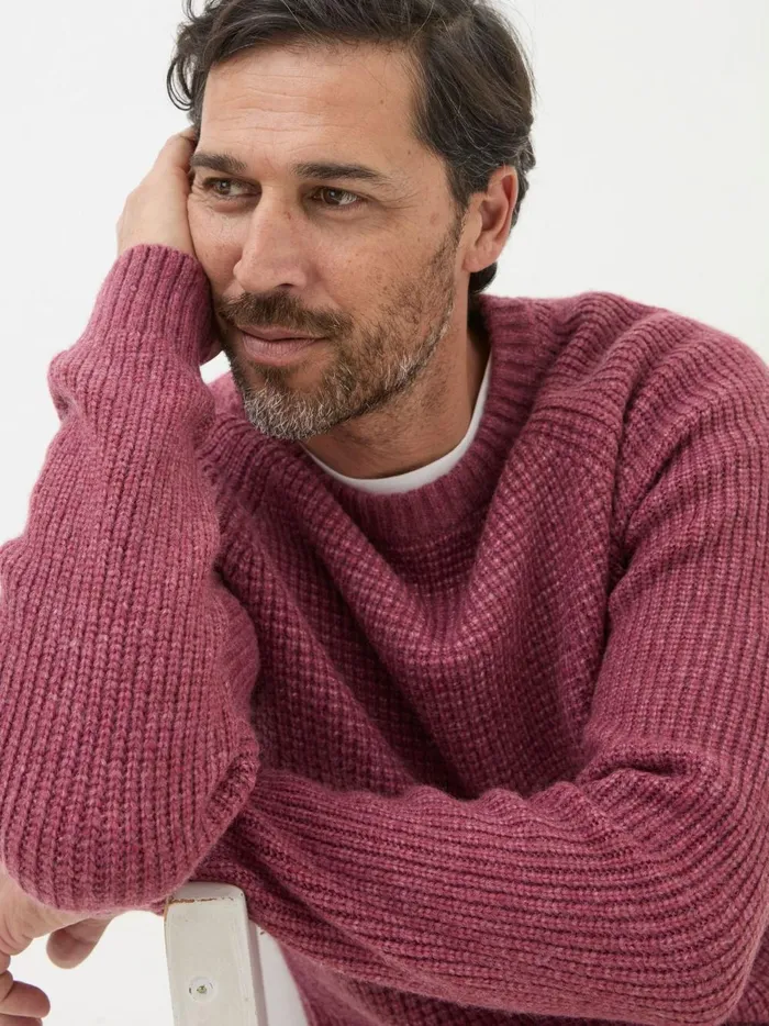 Men Knitwear Fat Face Calder Dark Pink Crew Neck Jumper