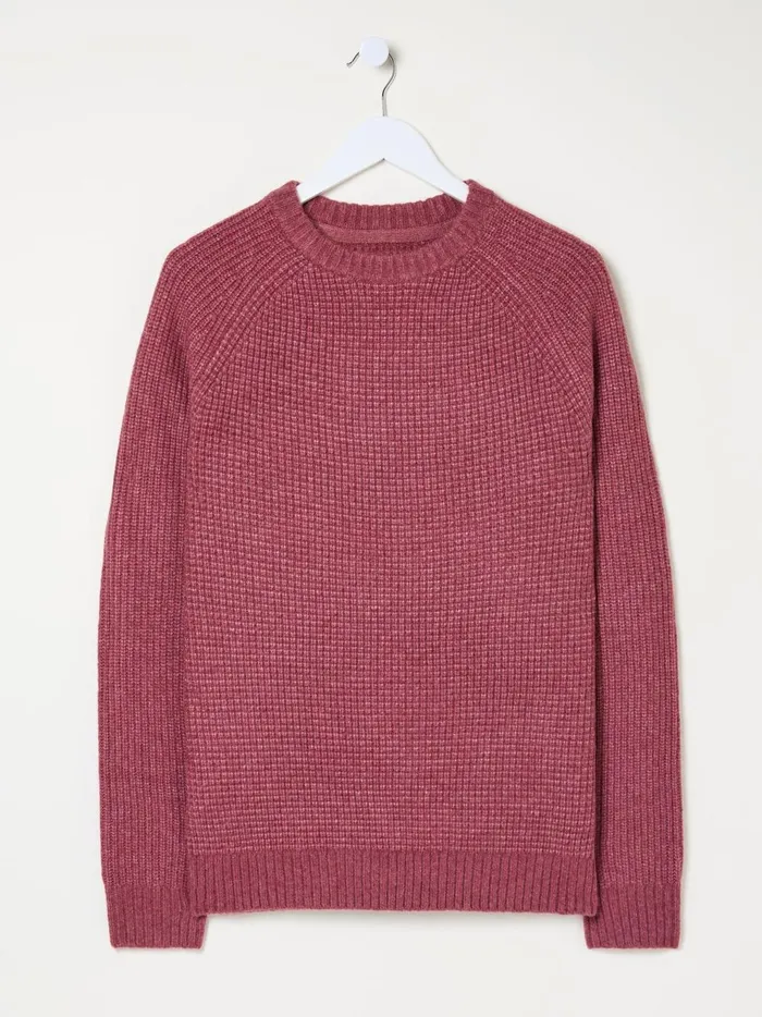 Men Knitwear Fat Face Calder Dark Pink Crew Neck Jumper