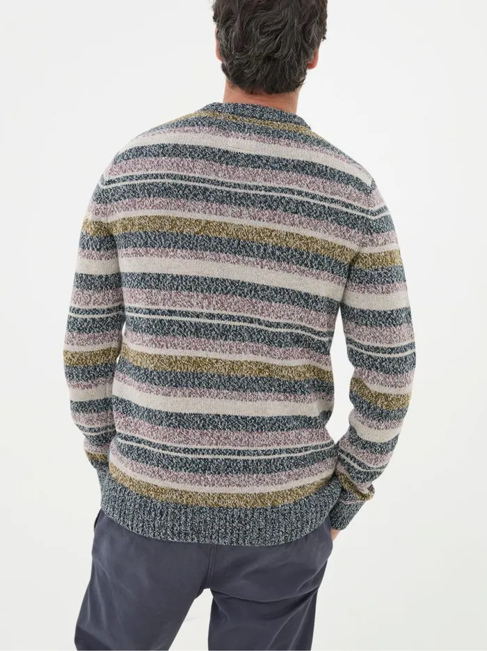 Men Knitwear Fat Face Hove Navy Blue Stripe Crew Jumper