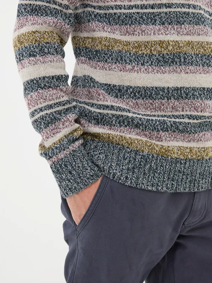 Men Knitwear Fat Face Hove Navy Blue Stripe Crew Jumper