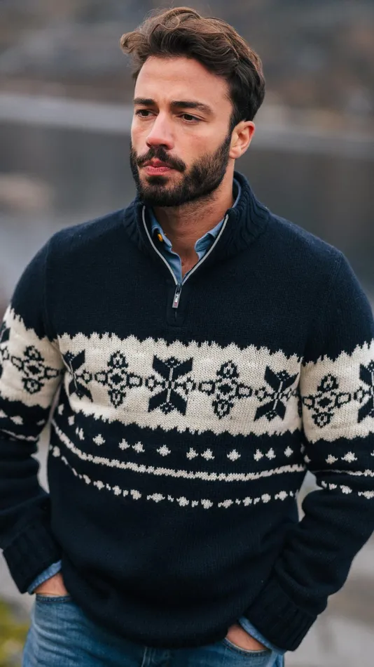 Men Knitwear NZA New Zealand Auckland Dark Blue Sweater With Ecru Pattern 8211 Winter Navy Men Knitwear NZA New Zealand Auckland Dark Blue Sweater With Ecru Pattern 8211 Winter Navy