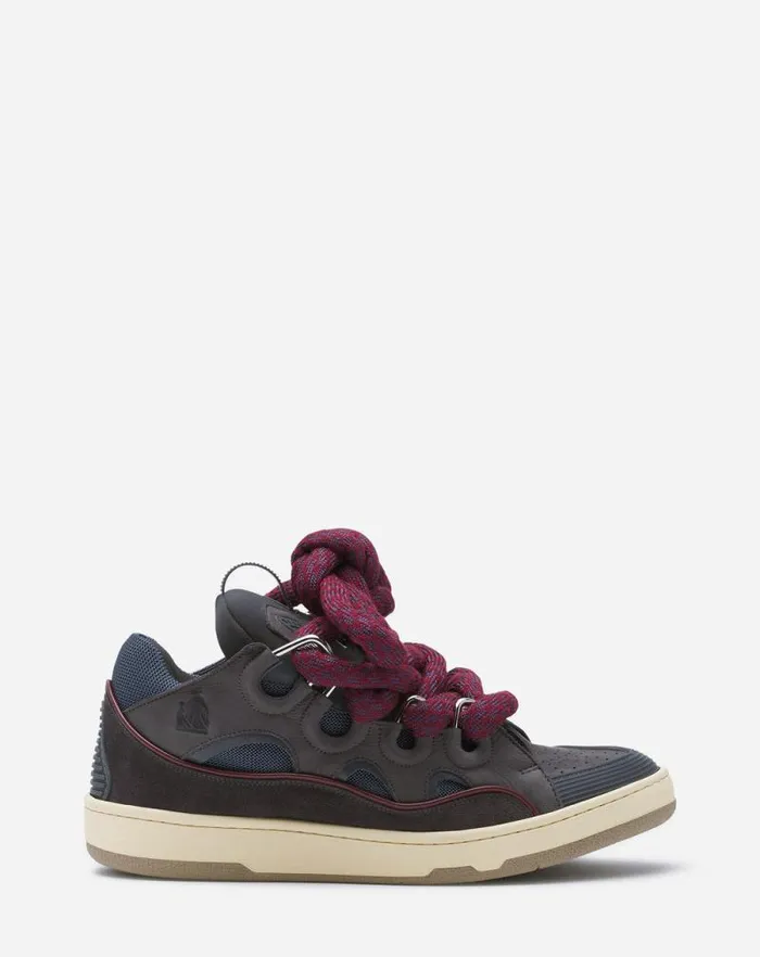 Men Lanvin Curb Curb Sneakers In Leather With Snake Laces Shark Grey