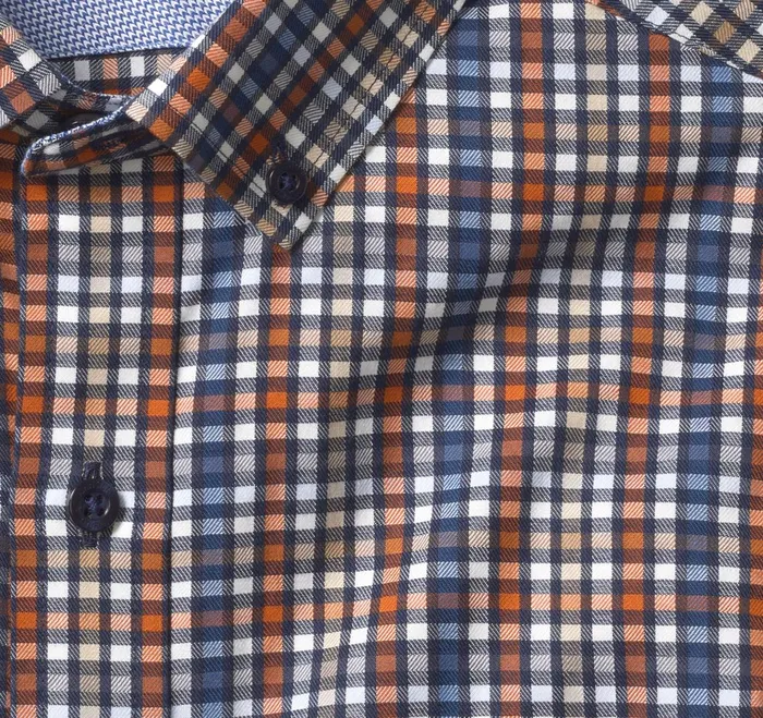 Men LongSleeve Twill Checked Shirt Rustblue Outlined Check JohnstonandMurphy Shirts Men LongSleeve Twill Checked Shirt Rustblue Outlined Check JohnstonandMurphy Shirts