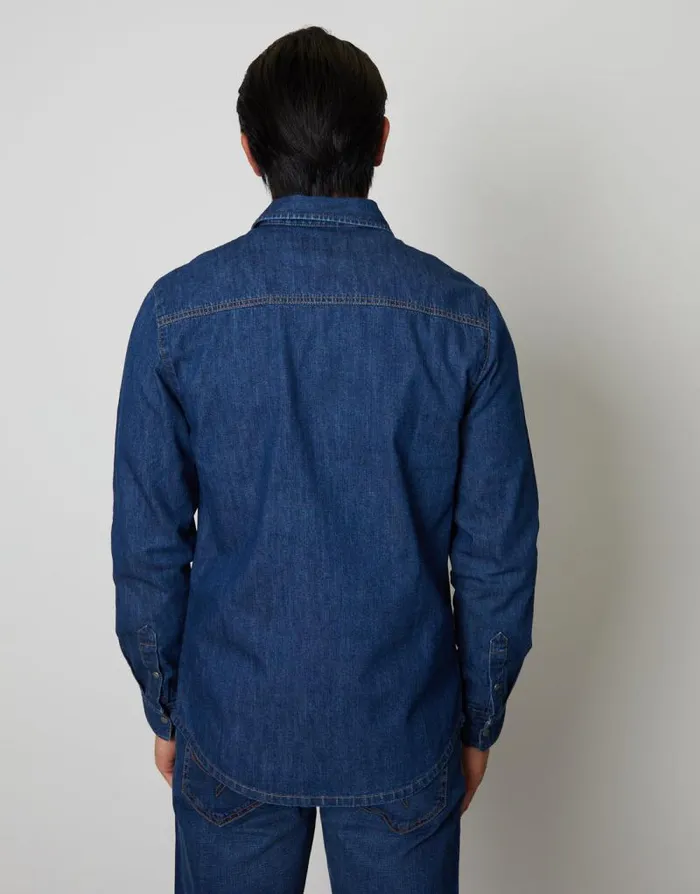 Men Mid Wash Denim Long Sleeve Shirt Threadbare Shirts Men Mid Wash Denim Long Sleeve Shirt Threadbare Shirts