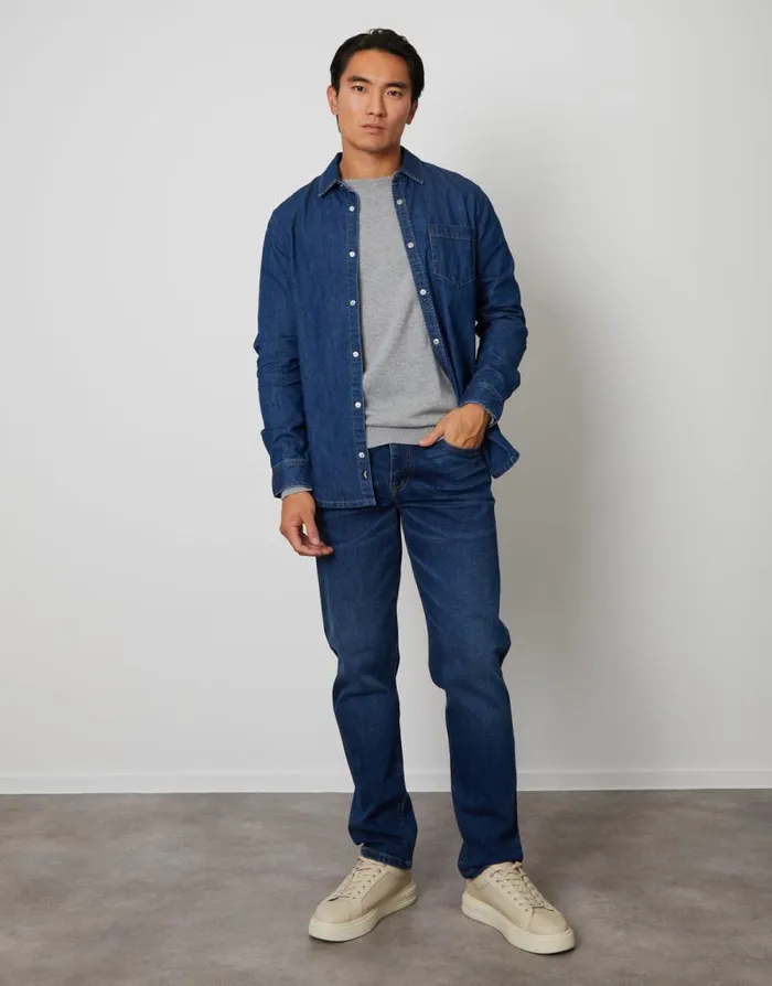 Men Mid Wash Denim Long Sleeve Shirt Threadbare Shirts Men Mid Wash Denim Long Sleeve Shirt Threadbare Shirts