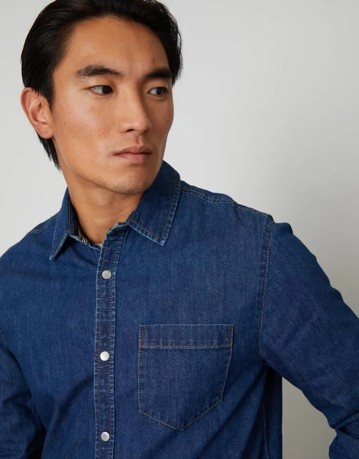 Men Mid Wash Denim Long Sleeve Shirt Threadbare Shirts Men Mid Wash Denim Long Sleeve Shirt Threadbare Shirts