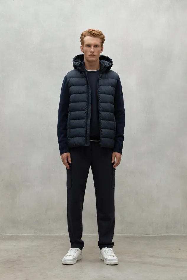Men Navy Blue Denali Knitted Jacket Ecoalf Coats And Jackets