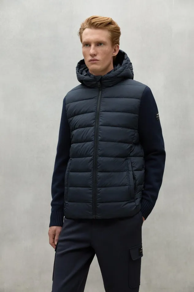 Men Navy Blue Denali Knitted Jacket Ecoalf Coats And Jackets