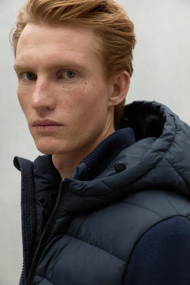 Men Navy Blue Denali Knitted Jacket Ecoalf Coats And Jackets