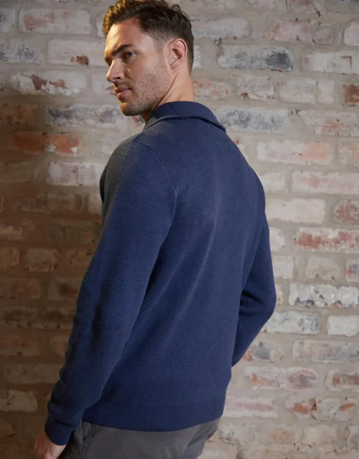 Men Navy Rib Panel Quarter Zip Jumper Threadbare Jumpers Men Navy Rib Panel Quarter Zip Jumper Threadbare Jumpers