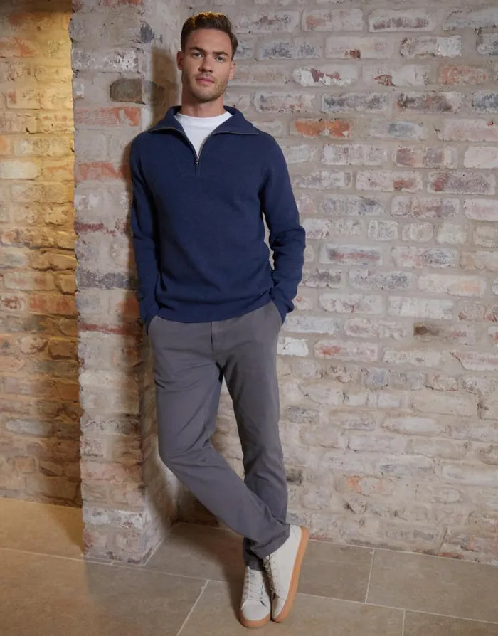 Men Navy Rib Panel Quarter Zip Jumper Threadbare Jumpers Men Navy Rib Panel Quarter Zip Jumper Threadbare Jumpers