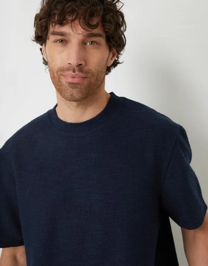 Men Navy Textured Relaxed Fit TShirt Threadbare TShirts Men Navy Textured Relaxed Fit TShirt Threadbare TShirts