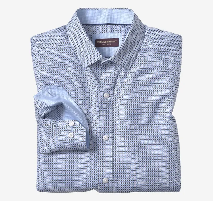 Men NonIron Dress Shirt Blue Outlined Squares JohnstonandMurphy Shirts