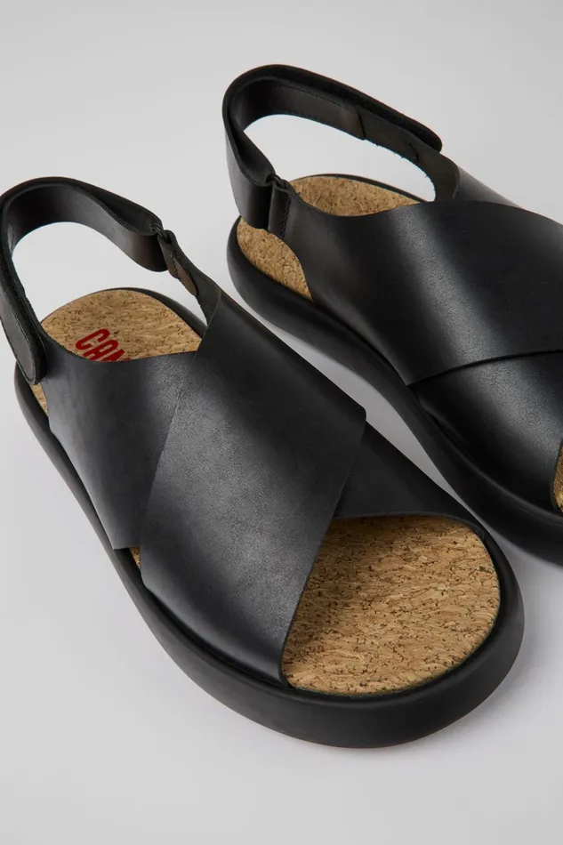 Men Pelotas Flota Black Leather Sandals Camper Sandals