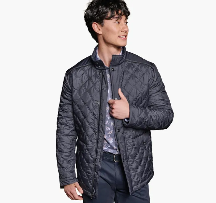 Men Print Quilted Jacket Blue JohnstonandMurphy Coats Jackets and Vests