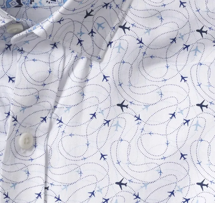 Men Printed Cotton Shirt White Airplane JohnstonandMurphy Shirts Men Printed Cotton Shirt White Airplane JohnstonandMurphy Shirts