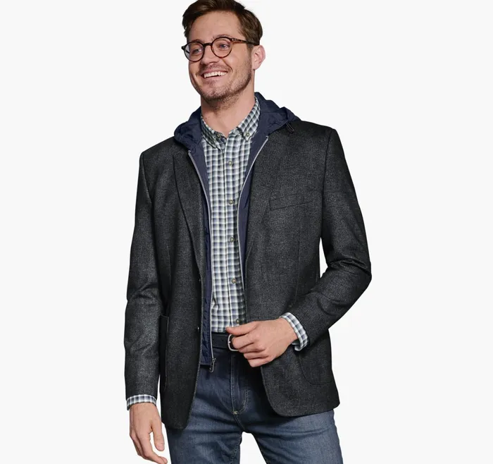 Men Removable HoodedBib Knit Blazer Charcoalnavy JohnstonandMurphy Blazers