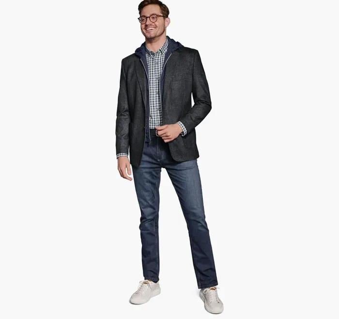 Men Removable HoodedBib Knit Blazer Charcoalnavy JohnstonandMurphy Blazers Men Removable HoodedBib Knit Blazer Charcoalnavy JohnstonandMurphy Blazers